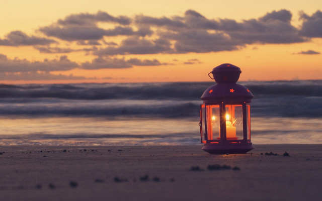 Lantern beach sunset waves mountain free wallpaper - medium preview image