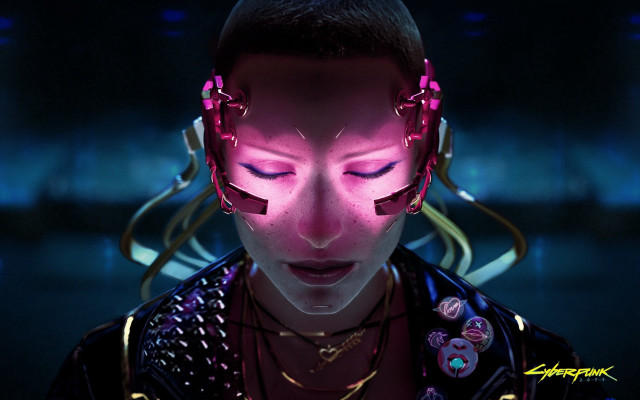 Woman headphones neon light cyberpunk free wallpaper - medium preview image