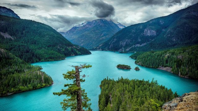 Lake mountains trees cloudy sky #5 free wallpaper - medium preview image