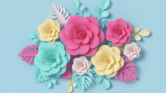 Paper flower arrangement blue background free wallpaper - medium preview image