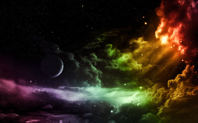 Rainbow sky cloud moon star free wallpaper - medium preview image