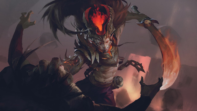 Demonic red horns sword fire free wallpaper - medium preview image