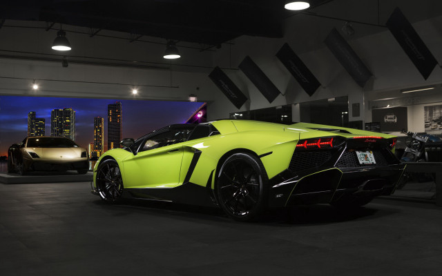 Yellow sports car garage white free wallpaper - medium preview image