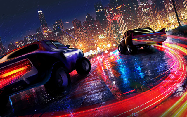 Night city cars neon traffic free wallpaper - medium preview image