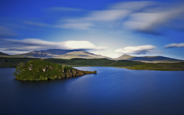 Mountain lake island clouds sky free wallpaper - medium preview image