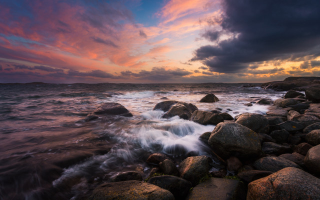 Rocky beach sunset mystical colors free wallpaper - medium preview image