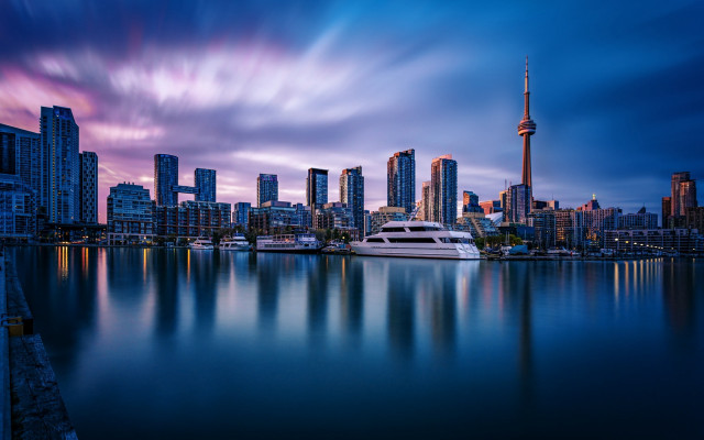 Harbor docked boat city dusk free wallpaper - medium preview image