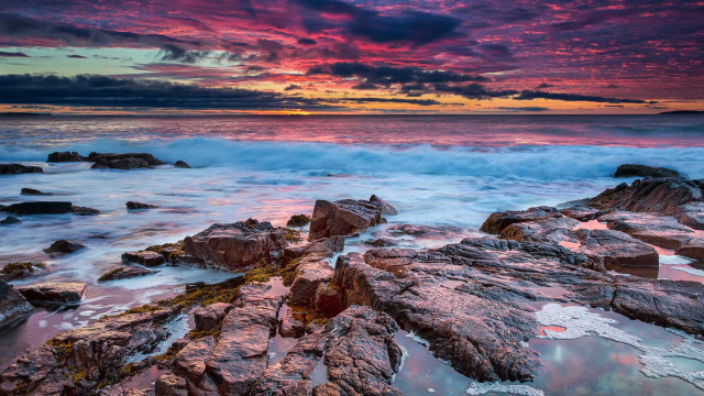 Sunset ocean rocks water pink #2 free wallpaper - medium preview image