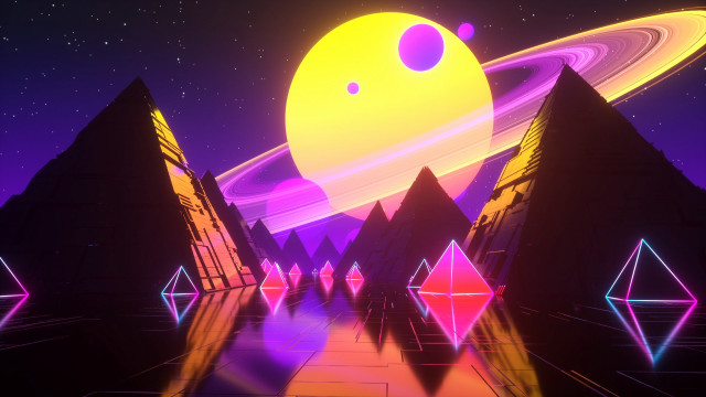 Futuristic planet pyramids star aurora free wallpaper - medium preview image