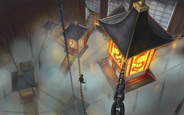 Skyhouse chains pagoda fantasy architecture free wallpaper - medium preview image