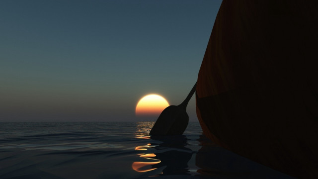 Paddle boat sunset moonlight tranquil free wallpaper - medium preview image