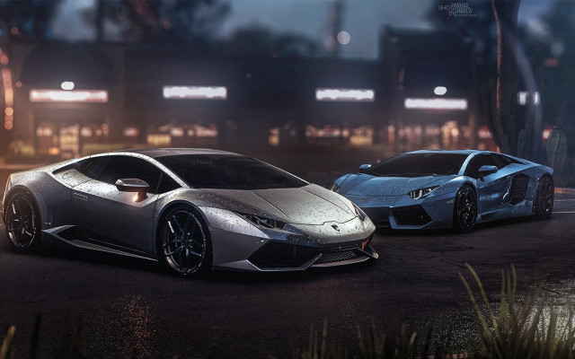 Two cars night parking lot free wallpaper - medium preview image