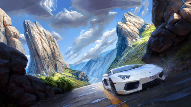 White sports car mountain road #8 free wallpaper - medium preview image