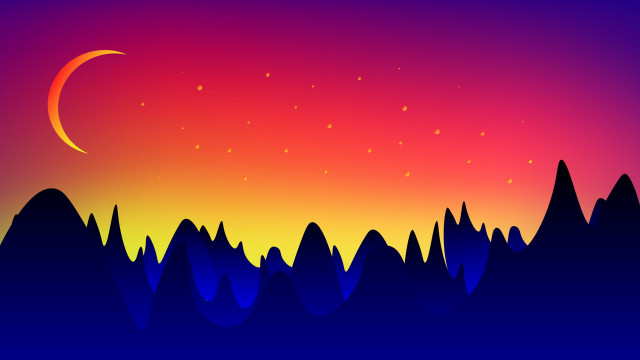 Sunset crescent stars mountains trees free wallpaper - medium preview image