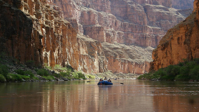 Man raft river canyon cliffs free wallpaper - medium preview image