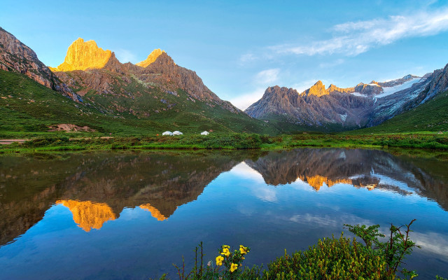 Mountain lake flower forest sky free wallpaper - medium preview image
