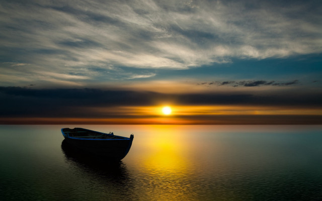 Boat sunset mountain ocean clouds free wallpaper - medium preview image