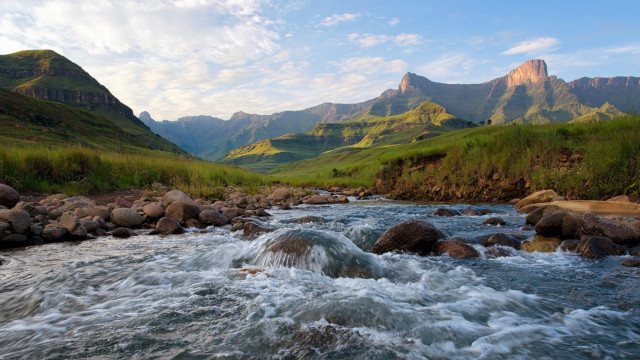 River lush valley mountains grass free wallpaper - medium preview image