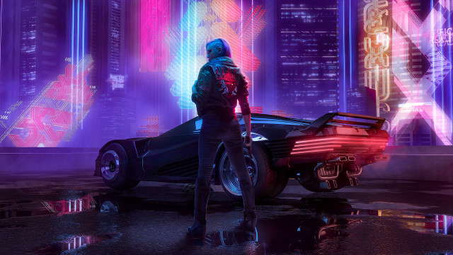 Futuristic city night neon cyberpunk free wallpaper - medium preview image