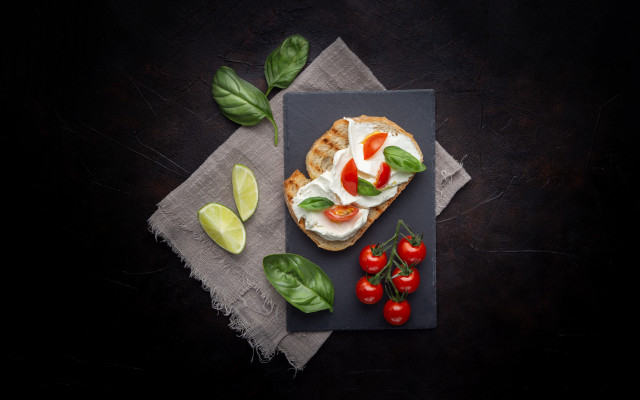 Sandwich tomatoes cheese basil lime free wallpaper - medium preview image