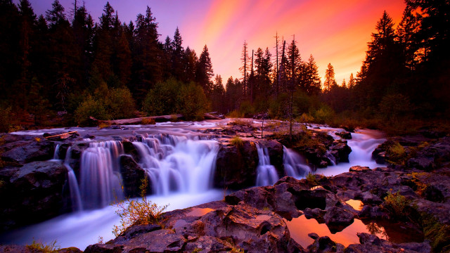 Waterfall sunset trees foreground nature free wallpaper - medium preview image