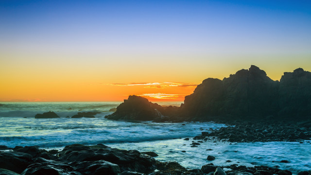 Sunset ocean rocks water mountain #2 free wallpaper - medium preview image