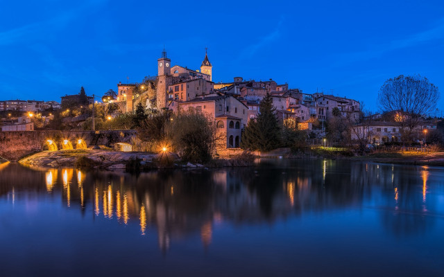 Cityscape night watercastle romanesque matte free wallpaper - medium preview image