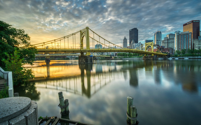 Bridge city skyline river dawn free wallpaper - medium preview image