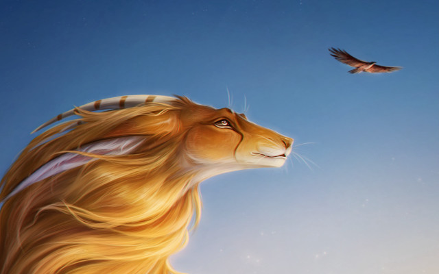 Lion bird flying sky storybook free wallpaper - medium preview image