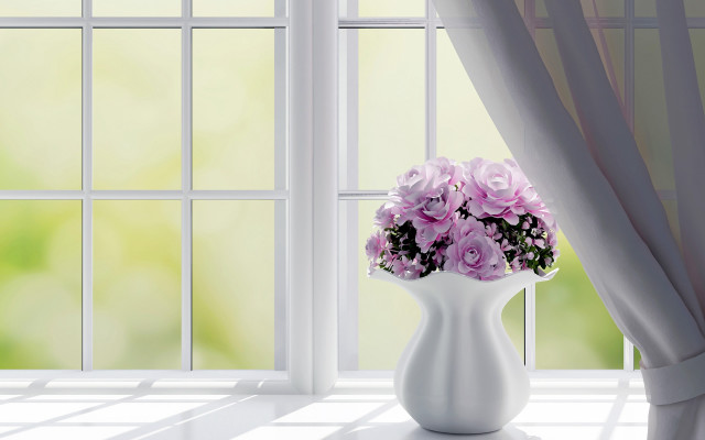 Vase flowers window curtain bridal free wallpaper - medium preview image