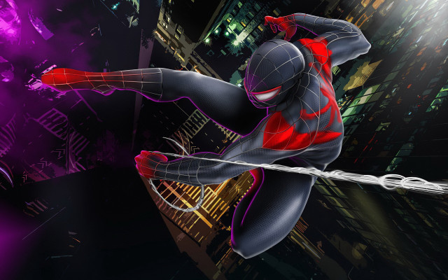 Spiderman cityscape rain fence web free wallpaper - medium preview image