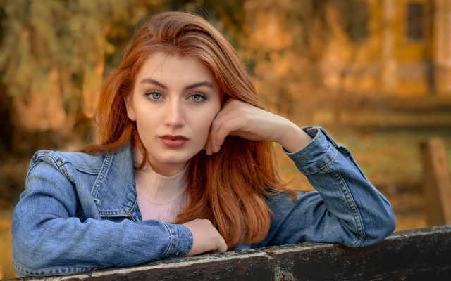 Red haired woman portrait autumn free wallpaper for desktop - medium preview image