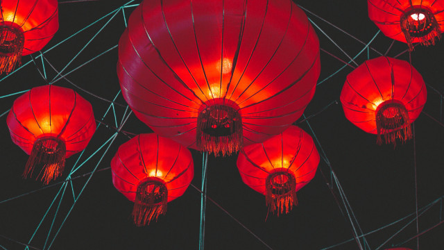 Red lanterns lit dark sky free wallpaper - medium preview image