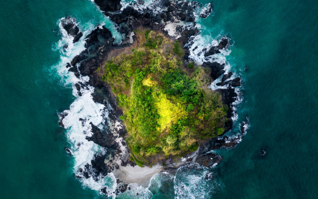 Green island ocean waves ecological free wallpaper - medium preview image