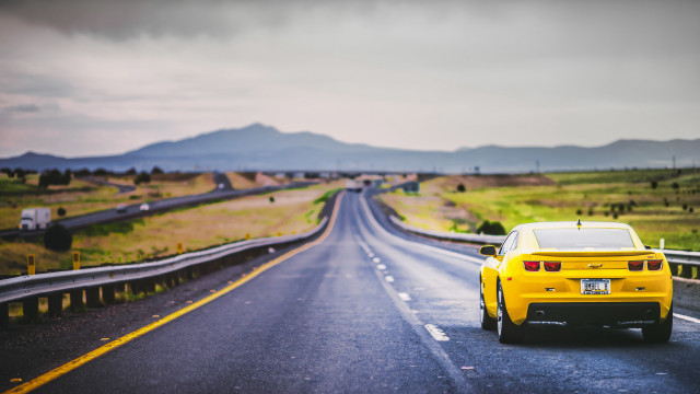 Yellow sports car country road #2 free wallpaper - medium preview image