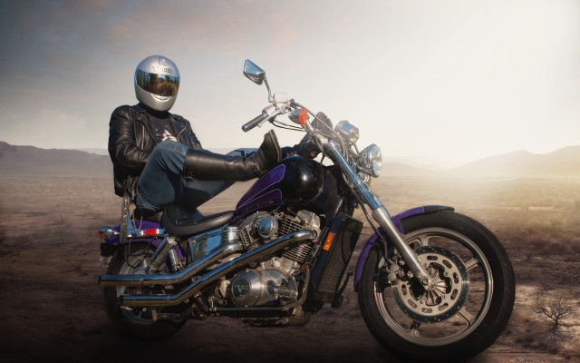 Man motorcycle desert mountains helmet free wallpaper - medium preview image