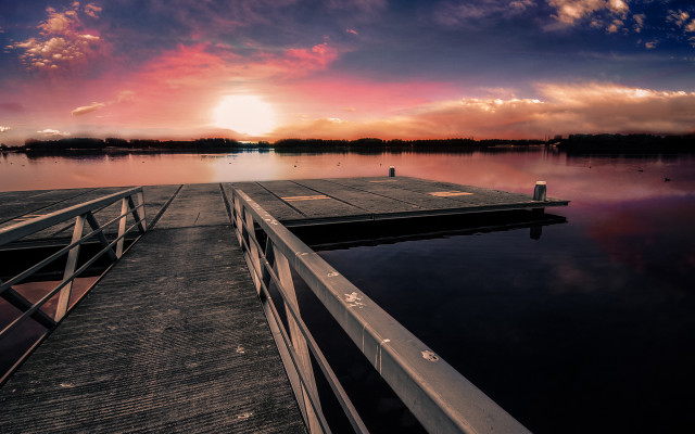 Sunset dock clouds water cityscape #2 free wallpaper - medium preview image