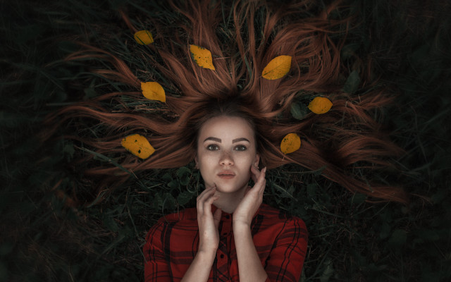 Woman hair blowing yellow flowers free wallpaper - medium preview image