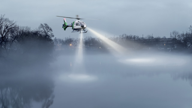 Helicopter lake foggy sky hologram free wallpaper - medium preview image