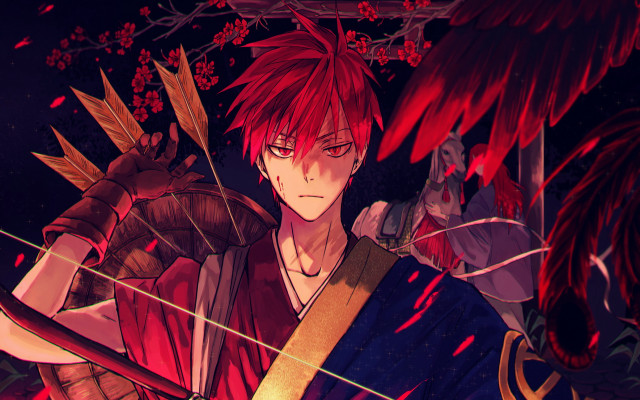 Red haired archer bird shoulder free wallpaper - medium preview image