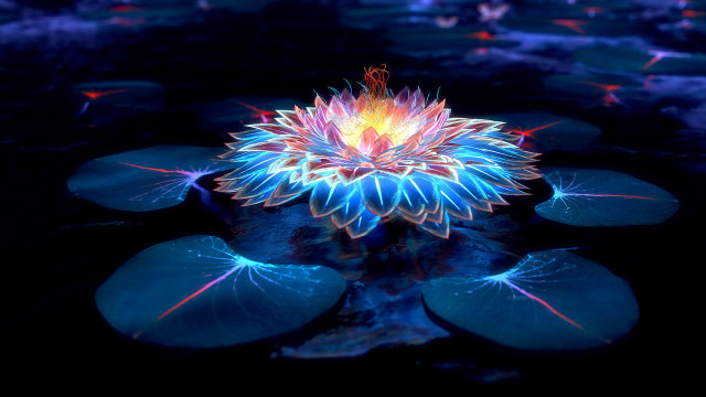 Flower lilypads blue hologram glowing free wallpaper - medium preview image