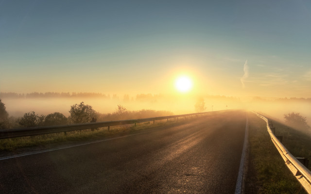 Foggy sunset road beach matte free wallpaper - medium preview image
