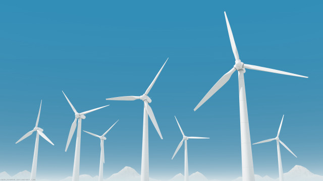 Wind turbines blue sky clouds free wallpaper - medium preview image