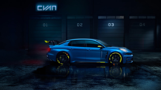 Blue car neon building digital free wallpaper - medium preview image