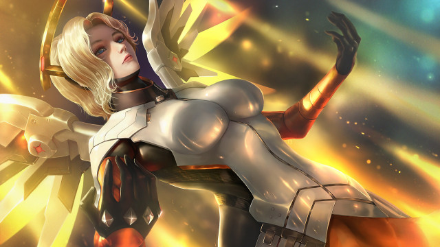 Futuristic woman sword fire smoke free wallpaper - medium preview image