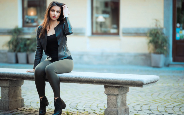 Woman bench black top green free wallpaper - medium preview image