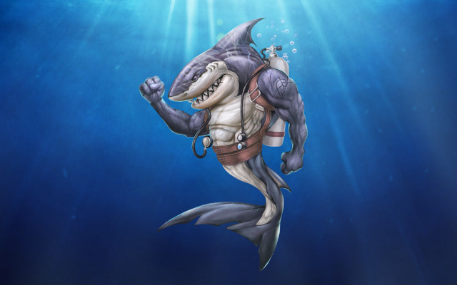 Shark lifejacket scubamask ocean bubble free wallpaper - medium preview image