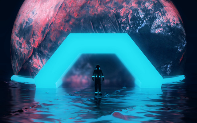 Man water giant object night free wallpaper - medium preview image