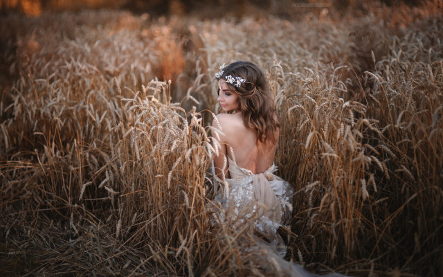 Woman dress field bunt hair free wallpaper - medium preview image