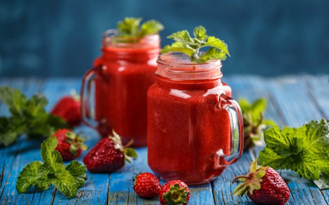 Strawberry smoothie jars mint strawberries free wallpaper - medium preview image